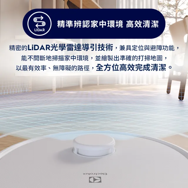 【Electrolux 伊萊克斯】極適家居700 自動除塵掃拖機器人(EFR71222DS-柔霧白)
