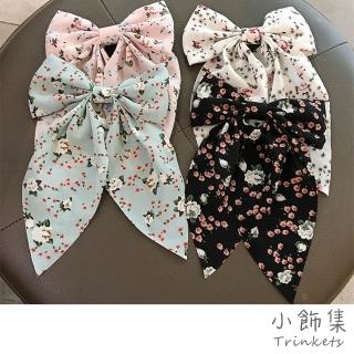 【小飾集】碎花髮夾 蝴蝶結髮夾/韓國設計復古田園小碎花飄帶蝴蝶結髮夾 鴨嘴夾 馬尾夾(4色任選)