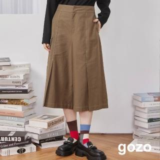 【gozo】天絲棉工裝風8分褲裙(深卡其)
