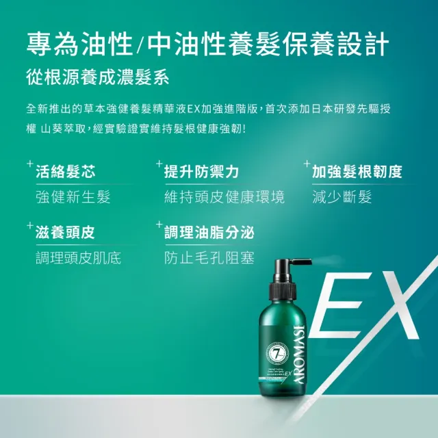 【Aromase 艾瑪絲】14日蓬鬆有感體驗-進階版草本強健養髮精華液EX-涼感 40ml(髮密度養成/提升豐厚感)