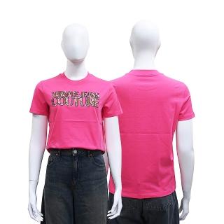 【VERSACE 凡賽斯】VERSACE JEANS亮片字母設計純棉短袖T恤(女款/粉)