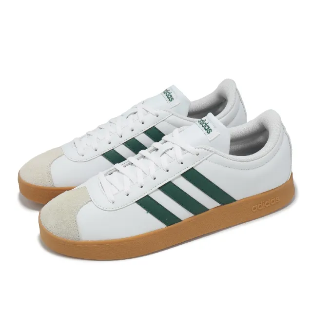 【adidas 愛迪達】休閒鞋 VL Court Base 男鞋 白 綠 麂皮 復古 膠底 愛迪達(ID3710)