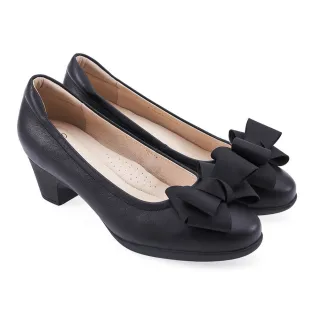 【A.S.O 阿瘦集團】A.S.O 窩心系列-法式蝴蝶結寬楦中跟鞋(女鞋_黑色)