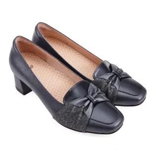 【A.S.O 阿瘦集團】A.S.O 窩心系列-拇趾外翻蝴蝶裝飾方楦中跟包鞋(女鞋_深灰)