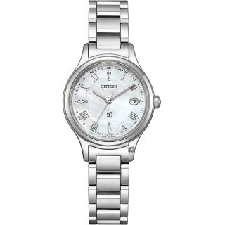 【CITIZEN 星辰】xC 簡約貝母面光動能電波腕錶 女錶 手錶-27mm白色 禮物(ES9490-52D)