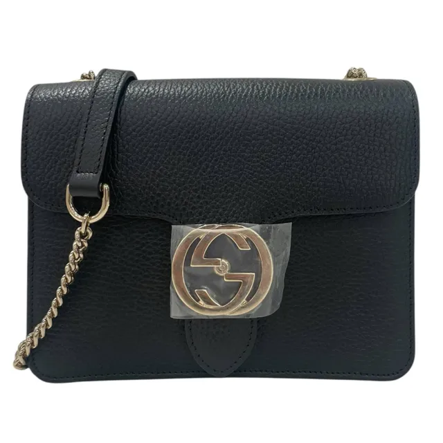 【GUCCI 古馳】牛皮雙層雙G釦鏈包 展示品(黑色)