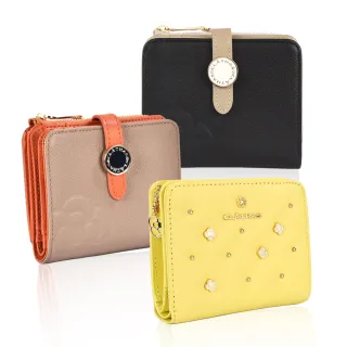 【CLATHAS】山茶花壓印質感皮革雙色零錢短夾(任選)