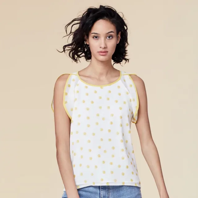 【ICHE 衣哲】Cop.Copine 法國原裝進口圓點撞色滾邊無袖雪紡造型上衣