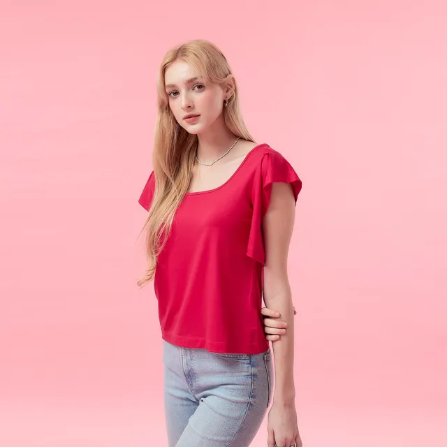 【ICHE 衣哲】Cop.Copine 法國原裝進口方領飄袖修身造型上衣