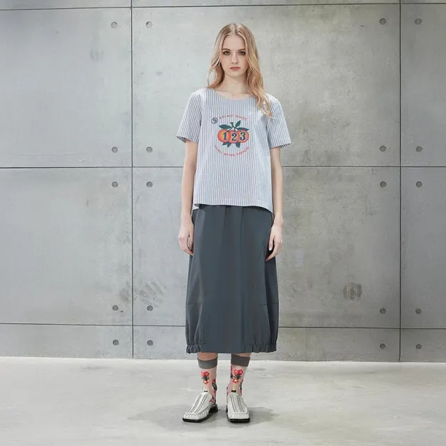 【ICHE 衣哲】Cop.Copine 法國原裝進口灰白條紋印花短袖上衣