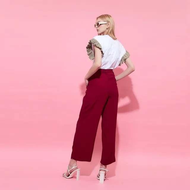 【ICHE 衣哲】Cop.Copine 法國原裝進口簡約綁帶中高腰直筒寬褲