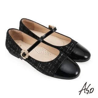 【A.S.O 阿瘦集團】A.S.O 窩心系列-毛呢拼接小香風瑪莉珍鞋(女鞋_黑色)