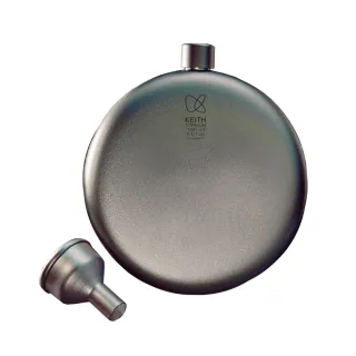 【Keith】純鈦戶外便攜扁圓形酒壺150ml附小漏斗 Ti9302(悠遊戶外)