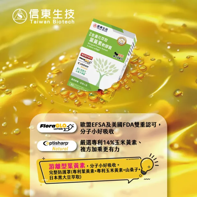 【信東生技】Flora-GLO金盞花萃取葉黃素軟膠囊單盒(黑大豆配方 60錠/盒)