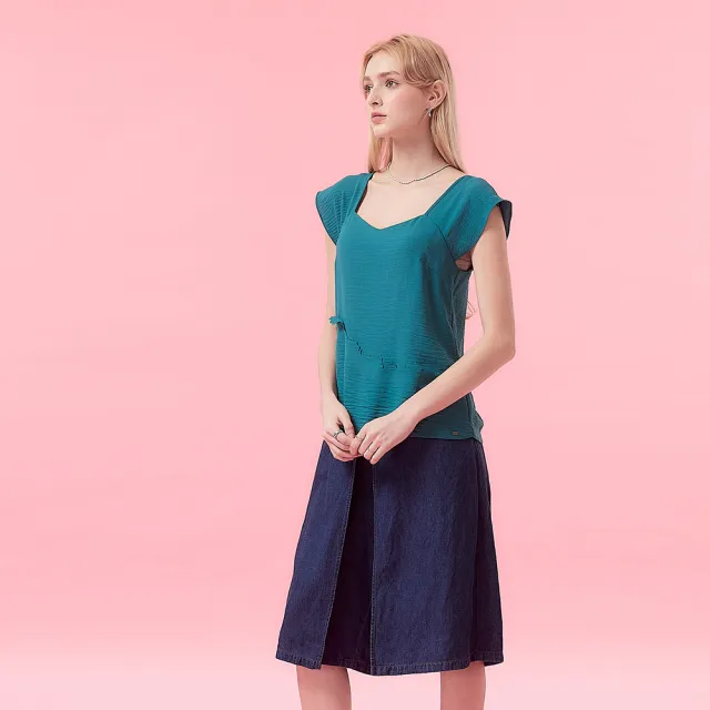 【ICHE 衣哲】Cop.Copine 法式獨特顯白潮水綠紡紗拼接造型上衣