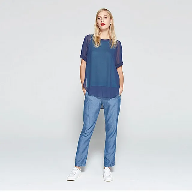 【ICHE 衣哲】Cop.Copine 法國原裝進口疊層假兩件拼接透紗造型上衣