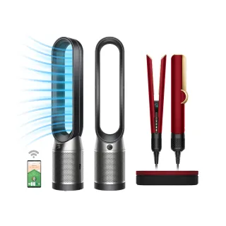 【dyson 戴森】TP07 空氣清淨機(黑鋼色) + HT01 二合一吹風直髮器(絲絨紅附精美禮盒) 超值組