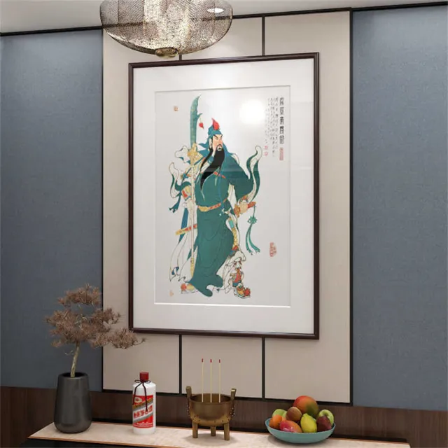 【超微米】關公人物畫像 供奉掛畫 過道玄關裝飾畫 關羽關二爺相框畫 武財神中堂壁畫(關公掛畫40*60)