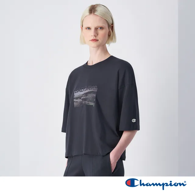 【Champion】官方直營 女款-ROCHESTER 寬版印花短袖TEE-黑色(117823-ES535-歐規)
