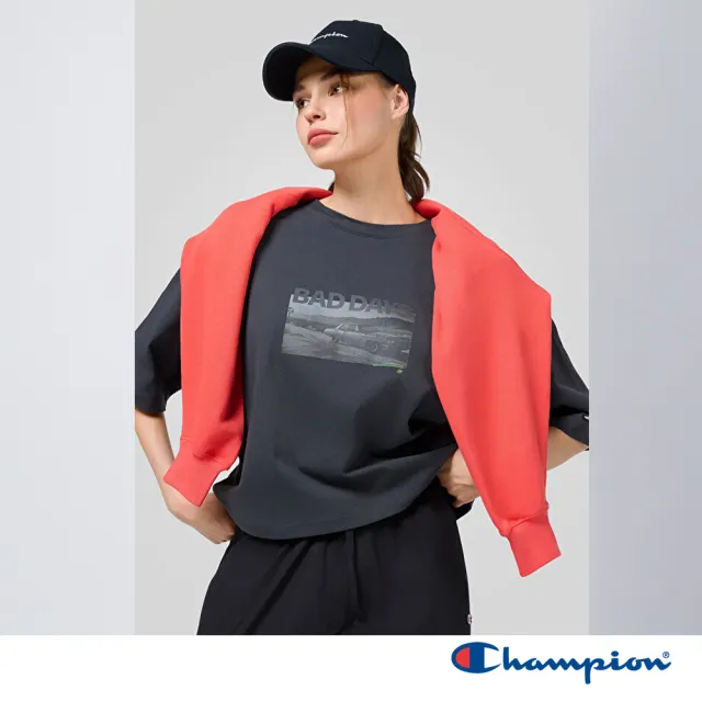 【Champion】官方直營 女款-ROCHESTER 寬版印花短袖TEE-黑色(117823-ES535-歐規)