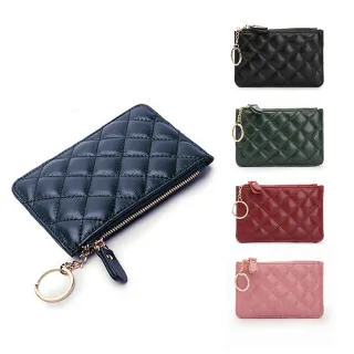 【吉豐洋行】時尚菱格柔軟羊皮多用途小錢包/鑰匙包/卡夾(真皮實用小錢包 多色可選)
