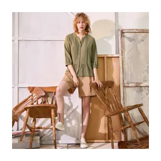 【Diffa】後腰鬆緊打褶短寬褲-女