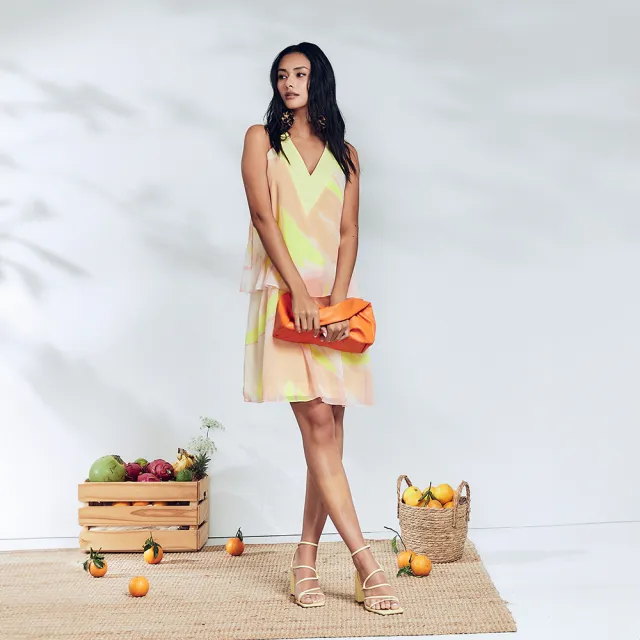 【ICHE 衣哲】Cop.Copine 法國原裝進口漸層幾何雪紡疊層造型洋裝