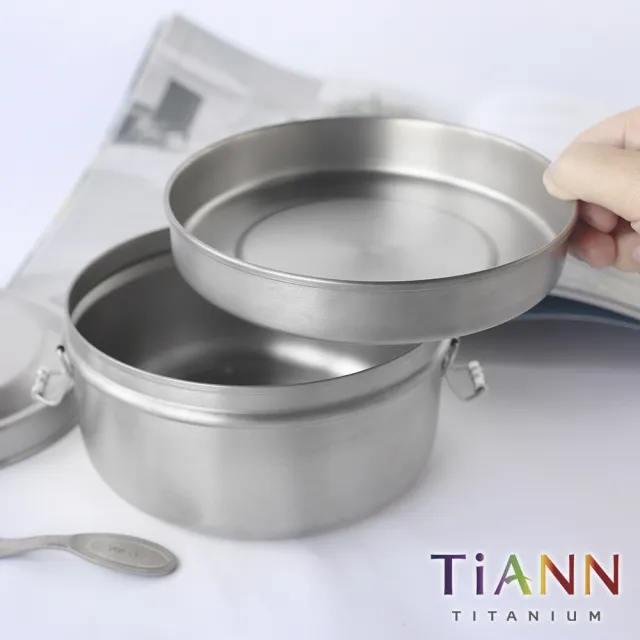 【TiANN 鈦安】新款 純鈦保鮮盒/鐵路便當盒_1000ml+280ml+扣式密封鈦蓋(含專屬網袋)