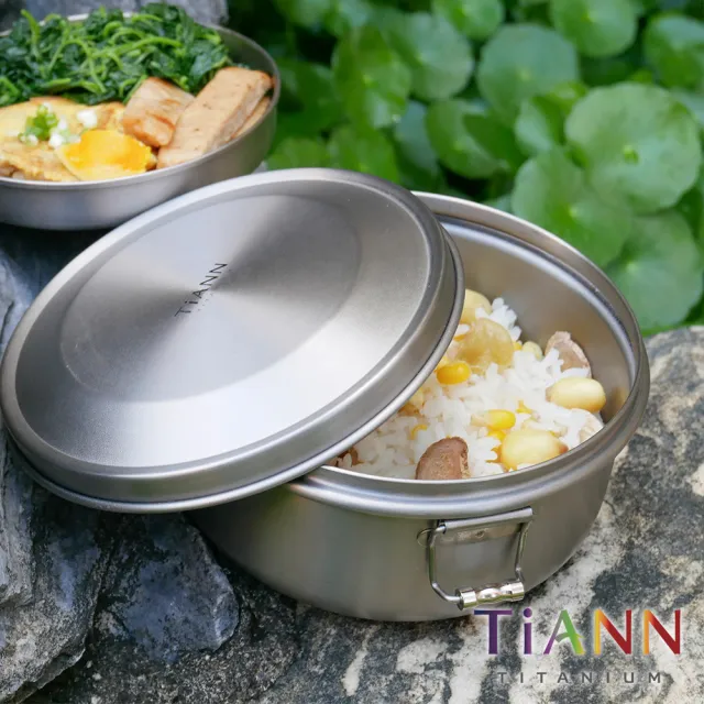 【TiANN 鈦安】新款 純鈦保鮮盒/鐵路便當盒_1000ml+280ml+扣式密封鈦蓋(含專屬網袋)