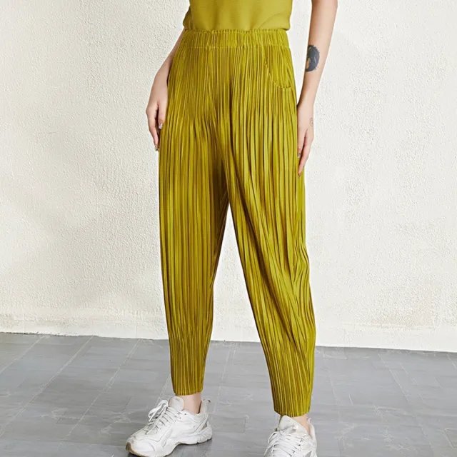 【米蘭精品】極速出貨  三宅風皺褶衣服摺褲寬鬆闊腿褲寬褲摺衣彈力長褲顯瘦折衣大碼(縮口女褲子8色74fh8)
