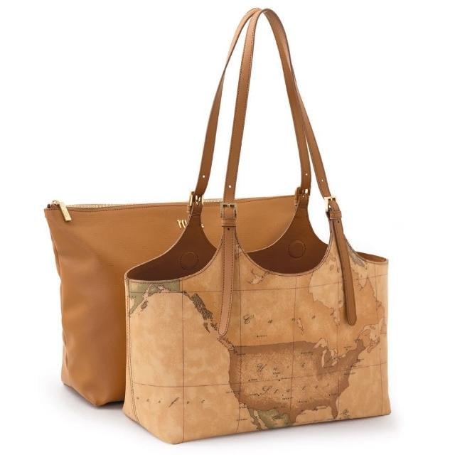 【Alviero Martini】義大利地圖包 經典地圖 附內膽長把子母大側背包42cm(地圖黃)