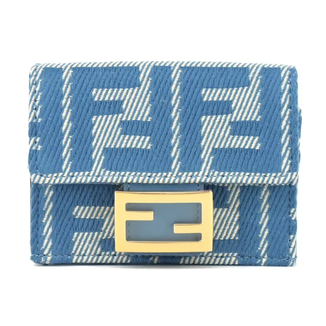 【FENDI 芬迪】Baguette FF Logo三折短夾(藍色)