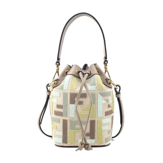 【FENDI 芬迪】Mon Tresor 拼色FF刺繡帆布迷你水桶包(米色)