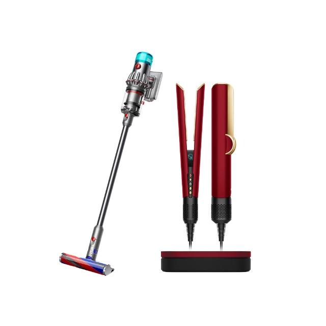 【dyson 戴森】V12輕量無線吸塵器 + HT01二合一吹風直髮器(絲絨紅禮盒版)超值組