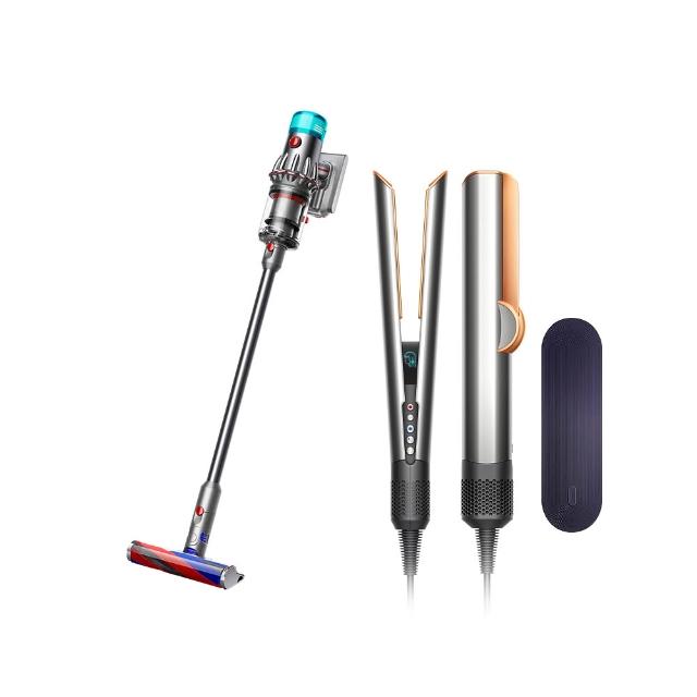 【dyson 戴森】V12輕量無線吸塵器 + HT01二合一吹風直髮器(銀銅色)超值組