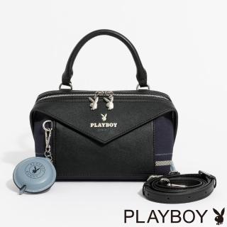 【PLAYBOY】雙拉鍊手提包附長背帶 Urban Pulse系列(藍色)