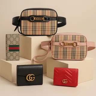 【GUCCI 古馳】xBURBERRY 巴寶莉經典LOGO短夾/格紋鎖鏈裝飾腰包(款式任選)