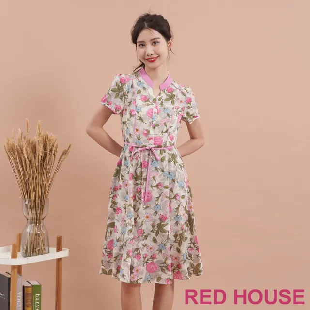 【RED HOUSE 蕾赫斯】浪漫亮眼花朵印花洋裝(粉色)