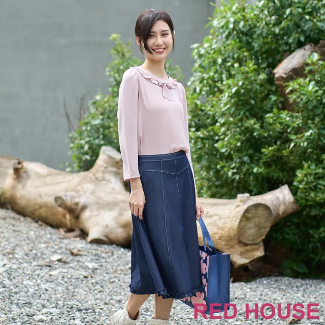 【RED HOUSE 蕾赫斯】甜美荷葉領雪紡上衣(共2色)