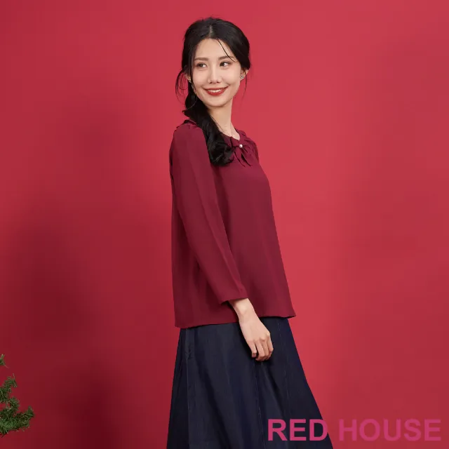 【RED HOUSE 蕾赫斯】甜美荷葉領雪紡上衣(共2色)