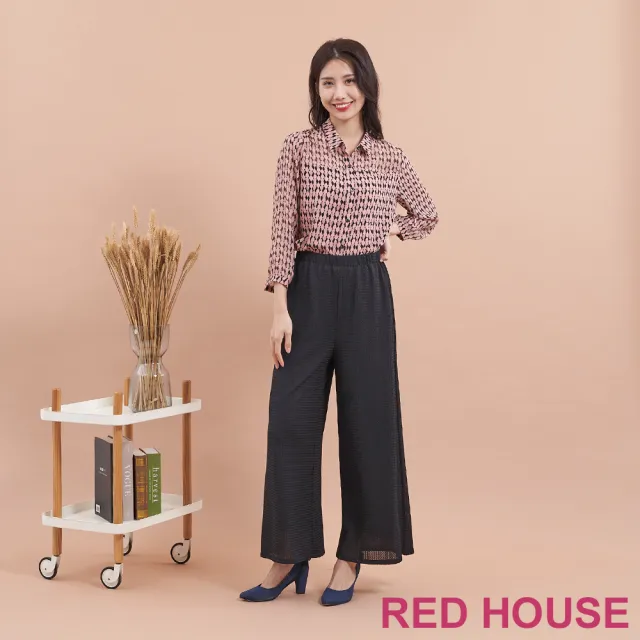 【RED HOUSE 蕾赫斯】都會細格紋路寬褲(黑色)