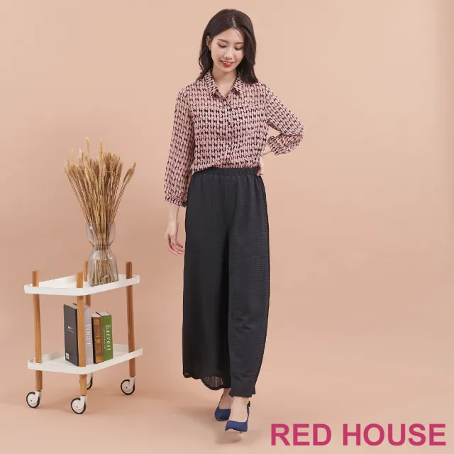 【RED HOUSE 蕾赫斯】都會細格紋路寬褲(黑色)