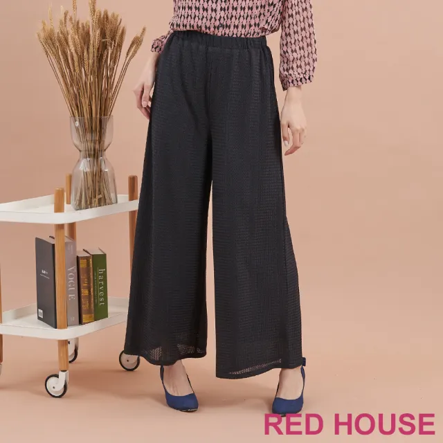 【RED HOUSE 蕾赫斯】都會細格紋路寬褲(黑色)