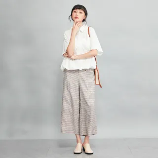 【betty’s 貝蒂思】出清品  雙排釦雪紡格紋寬褲(米白)