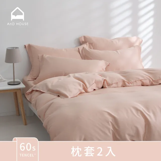【AnD HOUSE 安庭家居】60支天絲-枕套2入-300織(多色任選/歐式壓框枕套/柔滑/透氣)