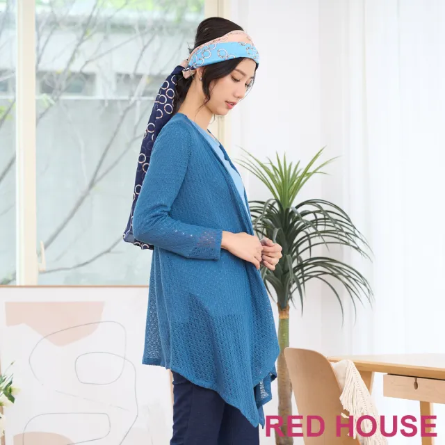 【RED HOUSE 蕾赫斯】不規則設計鏤空開襟罩衫(藍色)