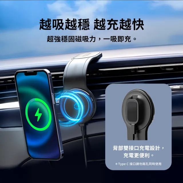 【Philips 飛利浦】DLK2301Q 超強磁吸車用無線充支架(穩吸不掉/線圈磁吸/自由彎曲)