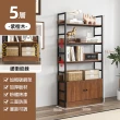 【慢慢家居】專人組裝-設計款-3尺超耐重五層帶櫃置物架-層高可調 W90xD30xH182cm(書架 書櫃 收納架 層架)