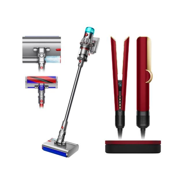 【dyson 戴森】V12s乾溼全能洗地吸塵器 + HT01二合一吹風直髮器(絲絨紅禮盒版)(超值組)買一送一