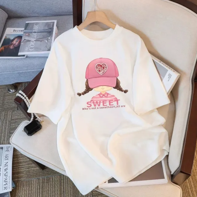 【初色】買一送一 休閒寬鬆透氣大碼卡通印花圓領短袖T恤女上衣-2件組/10款任選-32843(M-2XL可選)